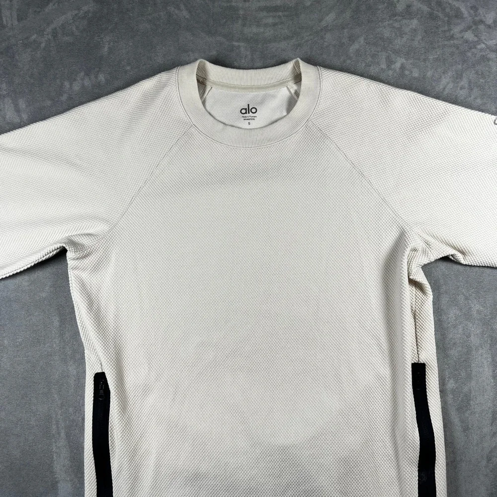 Alo‎ Yoga Womens Ivory Textured Waffle Knit Side Zip Sweatshirt Size S Pullover